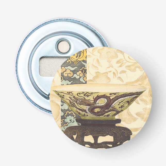 Asian Tapestry with Bowl and Dragon Design Bottle Opener (Front)