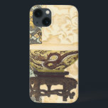 Asian Tapestry with Bowl and Dragon Design iPhone 13 Case<br><div class="desc">A Vision Studios creation, this decorative Asian tapestry style painting features a lovely bowl with a great dragon design. The bowl is set against a cream background with floral print. Give this as a gift, or purchase it for yourself!</div>