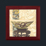 Asian Tapestry with Bowl and Dragon Design Gift Box<br><div class="desc">A Vision Studios creation,  this decorative Asian tapestry style painting features a lovely bowl with a great dragon design. The bowl is set against a cream background with floral print. Give this as a gift,  or purchase it for yourself!</div>