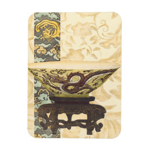 Asian Tapestry with Bowl and Dragon Design Magnet