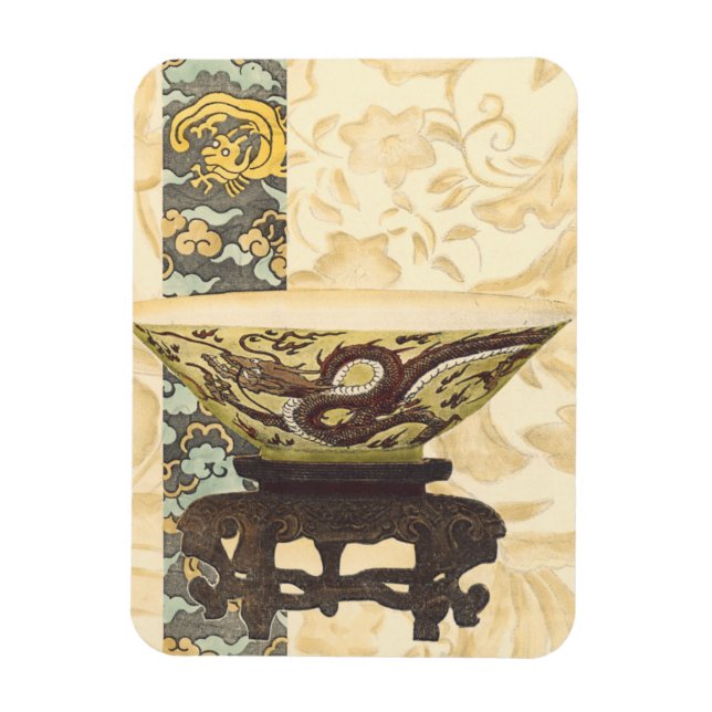 Asian Tapestry with Bowl and Dragon Design Magnet (Vertical)