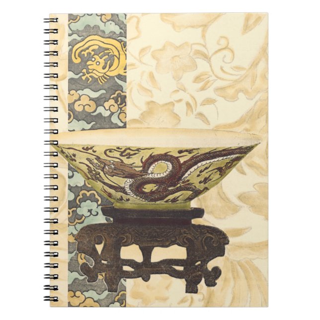 Asian Tapestry with Bowl and Dragon Design Notebook (Front)