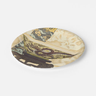 Asian Tapestry with Bowl and Dragon Design Paper Plate