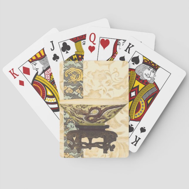 Asian Tapestry with Bowl and Dragon Design Playing Cards (Back)