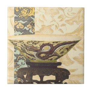 Asian Tapestry with Bowl and Dragon Design Tile