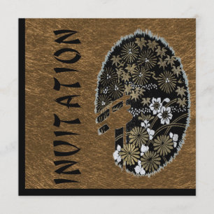 Asian Tea Garden Party Gold and Black Invitation