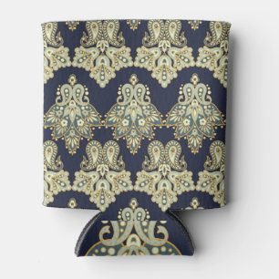 Asian Textile: Floral Paisley Illustration Can Cooler