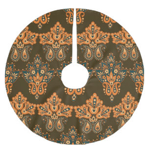 Asian Textile Paisley: Floral Vintage Illustration Brushed Polyester Tree Skirt