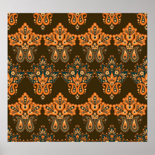 Asian Textile Paisley: Floral Vintage Illustration Poster