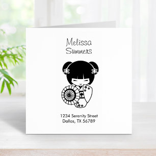 Asian Umbrella Geisha Girl in Kimono Address Rubber Stamp