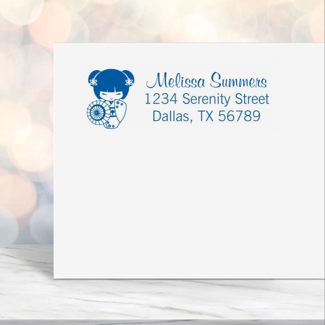 Asian Umbrella Girl in Kimono Address Self-inking Stamp (Creator Uploaded)