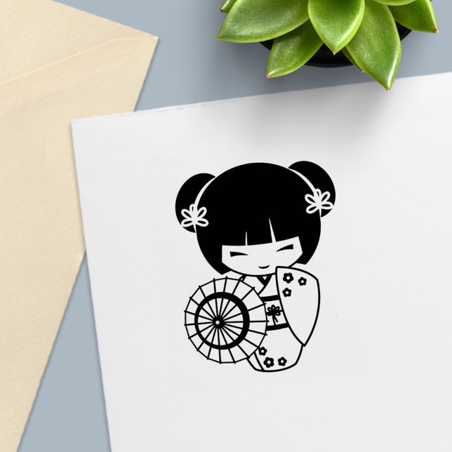 Asian Umbrella Girl in Kimono Colour Me Self-inking Stamp (Creator Uploaded)