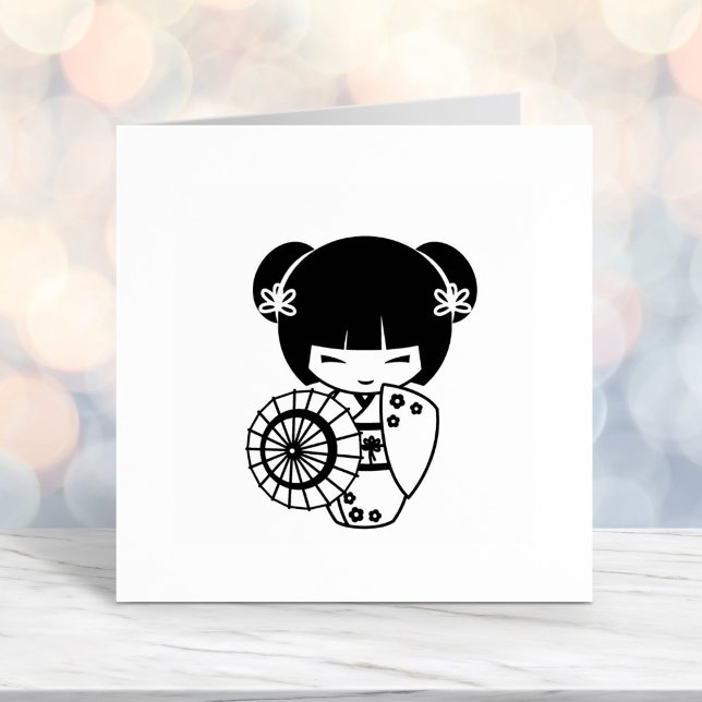 Asian Umbrella Girl in Kimono Colour Me Self-inking Stamp (Creator Uploaded)
