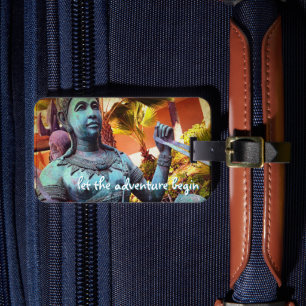 Asian Warrior Blue Statue Let the Adventure Begin Luggage Tag