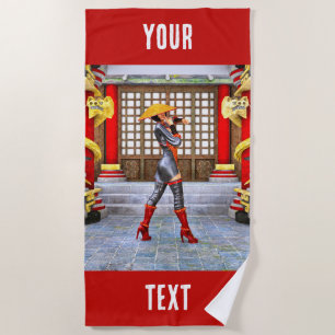 Asian Warrior Maiden Fantasy Samurai Artwork Beach Towel