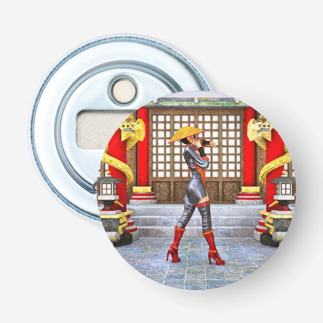 Asian Warrior Maiden Fantasy Samurai Artwork Bottle Opener (Front)