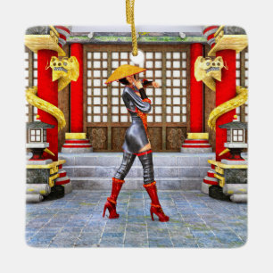 Asian Warrior Maiden Fantasy Samurai Artwork Ceramic Ornament