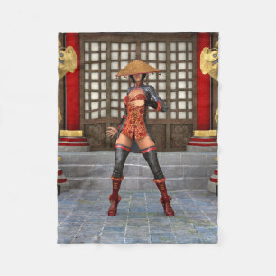 Asian Warrior Maiden Fantasy Samurai Artwork Fleece Blanket