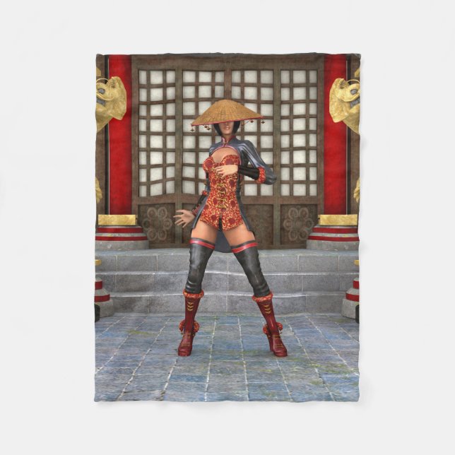 Asian Warrior Maiden Fantasy Samurai Artwork Fleece Blanket (Front)