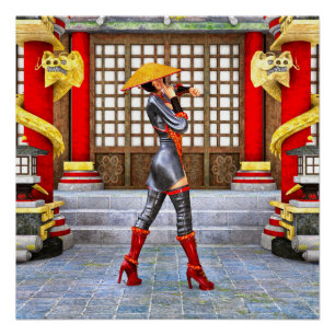 Asian Warrior Maiden Fantasy Samurai Artwork Poster