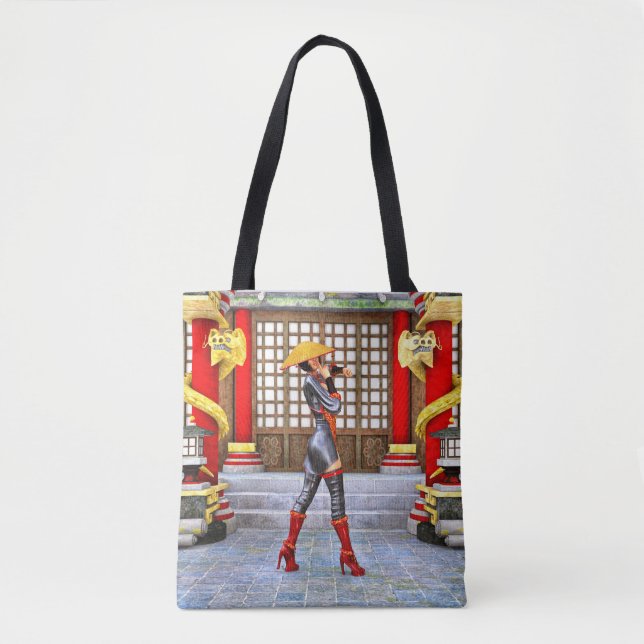 Asian Warrior Maiden Fantasy Samurai Artwork Tote Bag (Front)