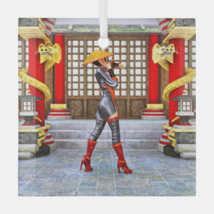 Asian Warrior Maiden Glass Tree Decoration