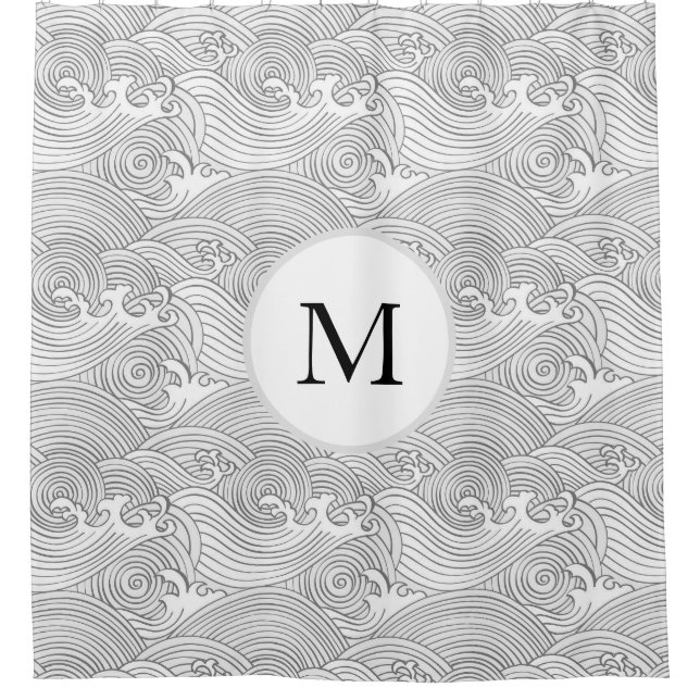 ASIAN WAVE PATTERN CUSTOM INITIAL Shower Curtain (Front)