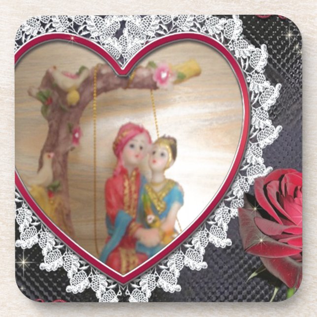 Asian Wedding Couple on Heart Swing Art Print/ Coaster (Front)
