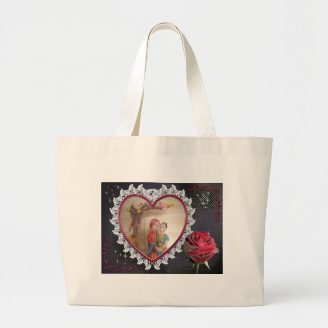Asian Wedding Couple on Heart Swing Art Print/ Large Tote Bag (Front)