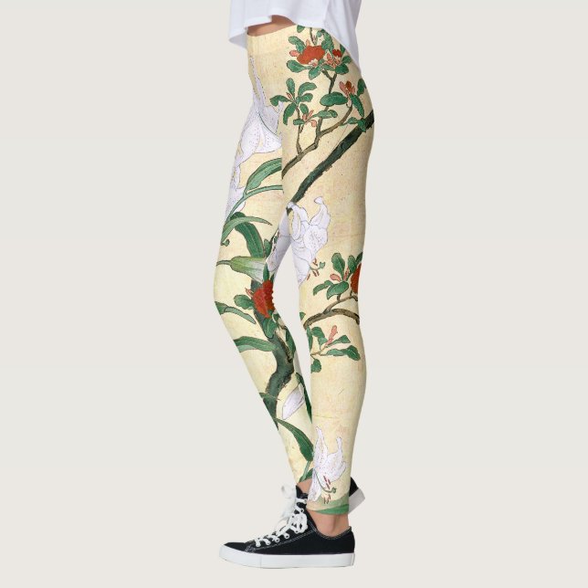 Asian White Lily Flowers All Over Print Leggings (Left)