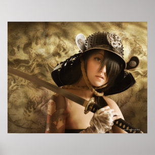 Asian woman dressed as samurai poster