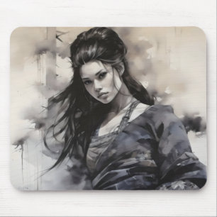 Asian Woman Monochromatic Mouse Pad