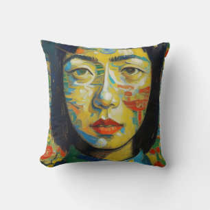 Asian Woman Portrait Painting Cushion