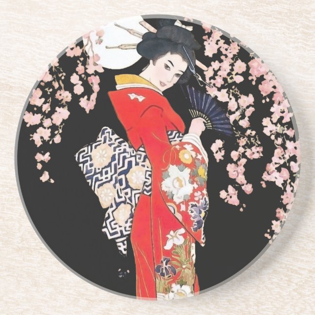 Asian Woman with Cherry Blossom Night Coaster (Front)
