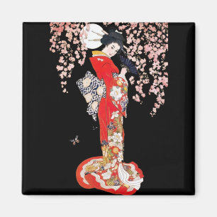Asian Woman with Cherry Blossom Night Magnet