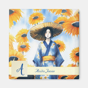 Asian Woman with Sunflowers Magnet