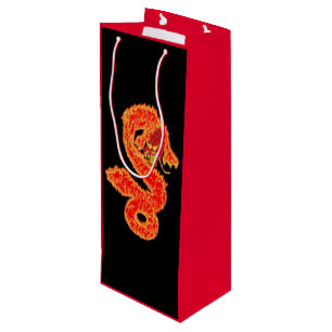 Asian Year of the Dragon Lunar New Year glitter Wine Gift Bag