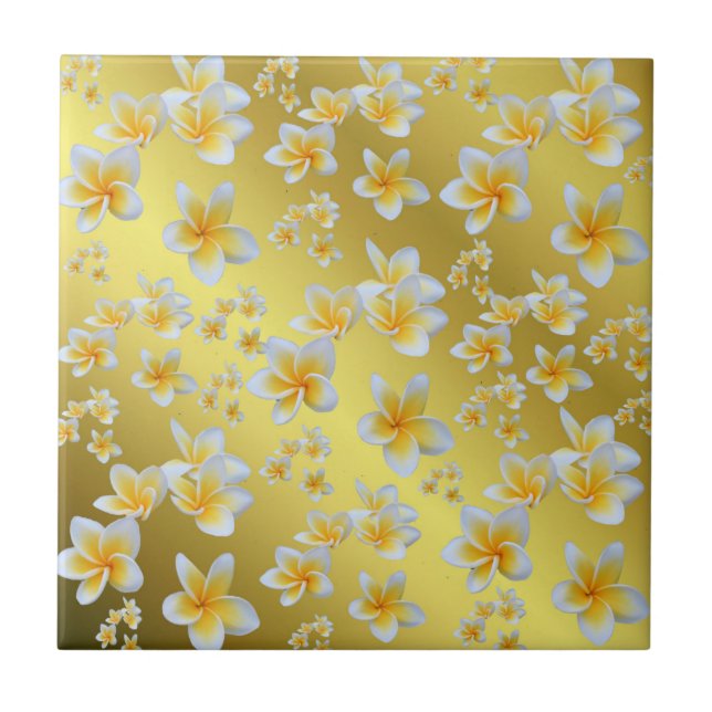 asian, yellow, white, bloom, bright, gold, floral ceramic tile (Front)