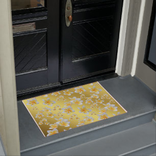 asian, yellow, white, bloom, bright, gold, floral doormat