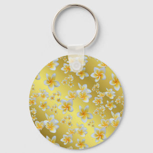 asian, yellow, white, bloom, bright, gold, floral key ring