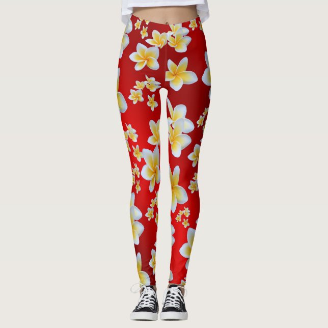 asian, yellow, white, bloom, bright, gold, floral leggings (Front)