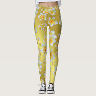 asian, yellow, white, bloom, bright, gold, floral leggings