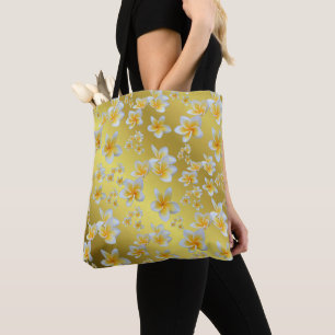 asian, yellow, white, bloom, bright, gold, floral tote bag