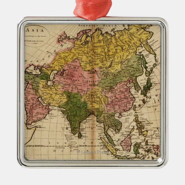 AsiaPanoramic MapAsia 3 Metal Ornament (Front)