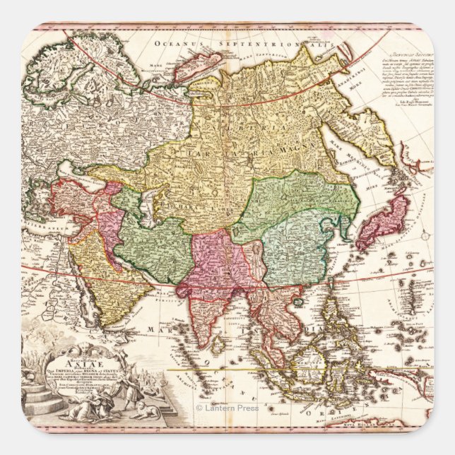 AsiaPanoramic MapAsia 6 Square Sticker (Front)