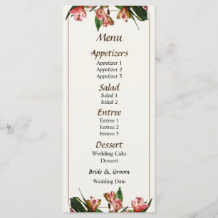 Asiatic Lilies and Leaves Wedding Menu