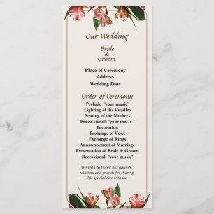 Asiatic Lilies and Leaves Wedding Program