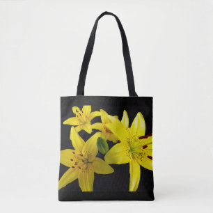 Asiatic Lilies on Black Tote Bag