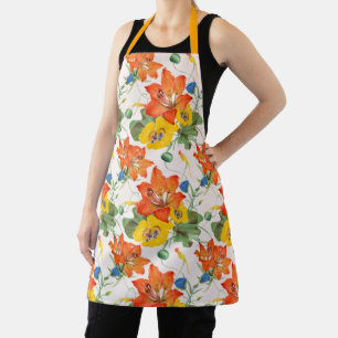 Asiatic lilies tulips morning glories pattern apron