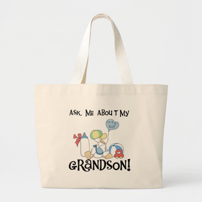Ask About My Grandson Tshirts and Gifts Large Tote Bag (Front)